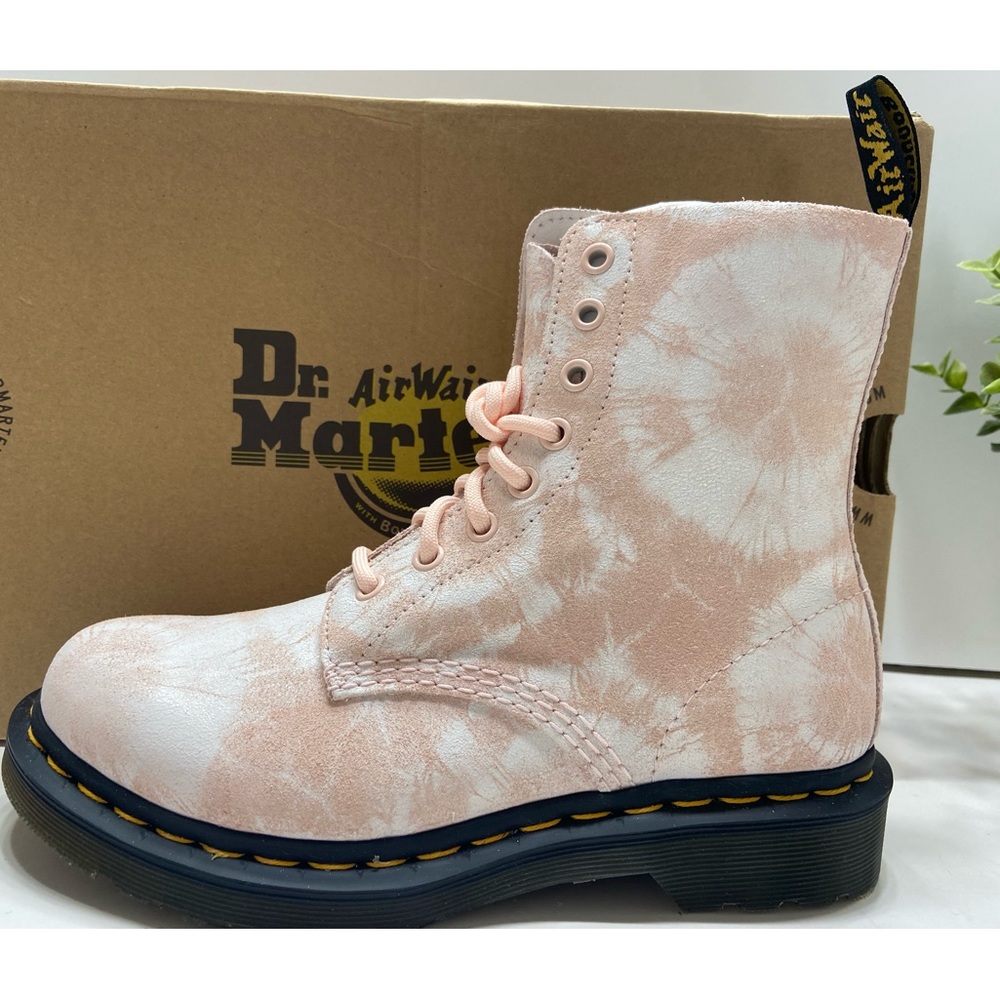 NEW Dr. Martens 1460 Pascal Women’s 8-Eye Lace Boots Tie Dye Suede Pink/White 7 - Picture 8 of 13